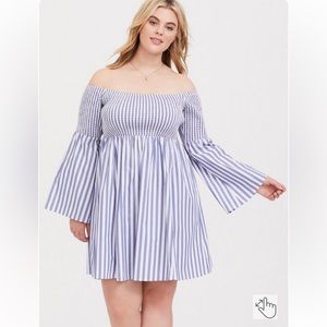 Torrid Blue Striped Smocked Skater Dress